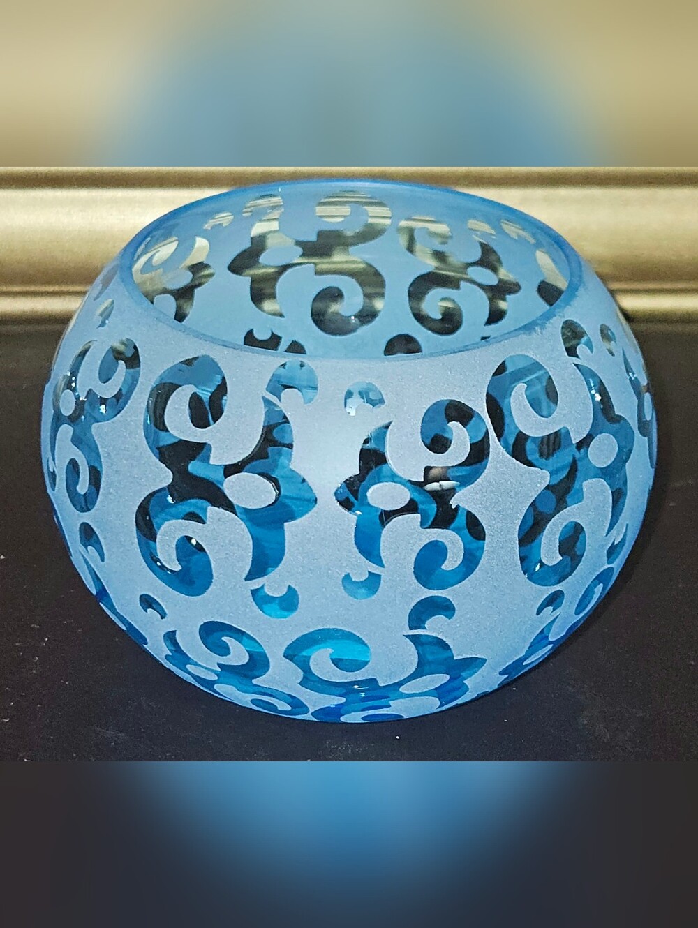 Plume Blue Decorative Frosted Glass Votive Candle Holder